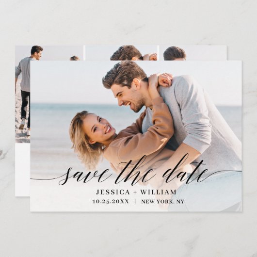 Einfach elegant 4 Foto Hochzeit speichern Sie das  Save The Date (Vorne/Hinten)