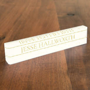 Einfach Elegant Anpassbarer Text Gold Cremeweiß Namensplakette