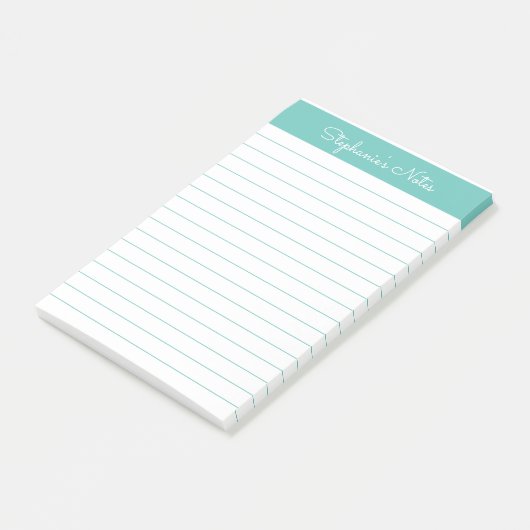 Einfach Elegant Aqua Lined Personalisiert Post-it Klebezettel (angewinkelt)
