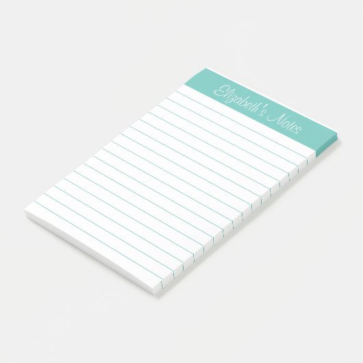 Einfach Elegant Aqua Lined Personalisiert Post-it Klebezettel (angewinkelt)