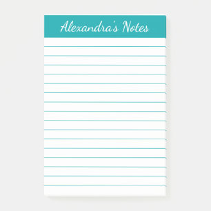 Einfach elegant Aquamarin Lined Personalisiert Post-it Klebezettel