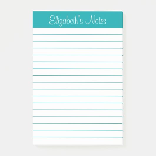 Einfach elegant Aquamarin Lined Personalisiert Post-it Klebezettel (Vorderseite)