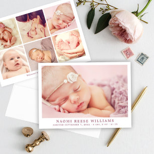Einfach Elegant Baby Girl Foto Collage Geburt Ankündigung