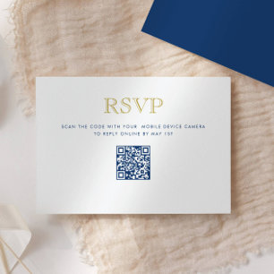 Einfach elegant, Blau Gold QR-Code-Antwortkarte Einladung