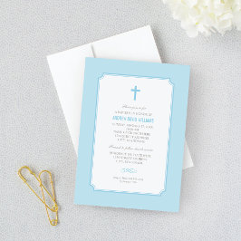 Einfach Elegant Blue Baby Boy Baptism Einladung