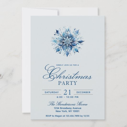 Einfach & elegant Blue Snowflake Weihnachten Party Einladung (Vorderseite)