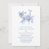 Einfach Elegant Blue Toile Floral Wedding Einladung (Vorderseite)