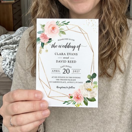 Einfach Elegant Blush Geometric Wedding Einladung