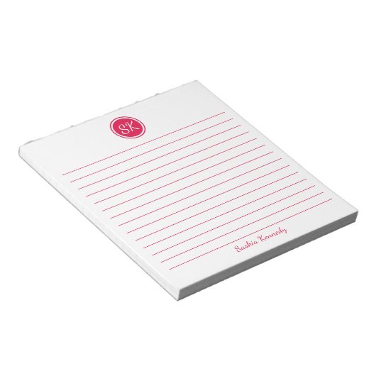 Einfach elegant Cherry Red Lined Monogram Name Notizblock (angewinkelt)