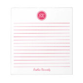 Einfach elegant Cherry Red Lined Monogram Name Notizblock (Vorderseite)