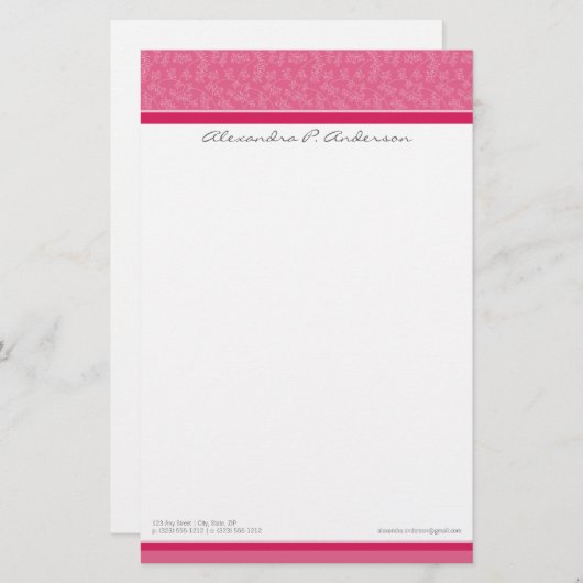 Einfach elegant Custom Designer Fuschia Stationery Briefpapier (Vorne/Hinten)