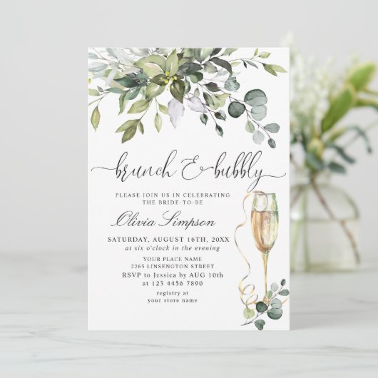 Einfach Elegant Eucalyptus Brunch & Bubbly Einladung (Stehend Vorderseite)