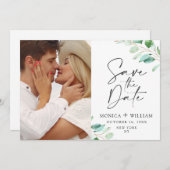 Einfach Elegant Eucalyptus Wedding Foto Save The Date (Vorne/Hinten)