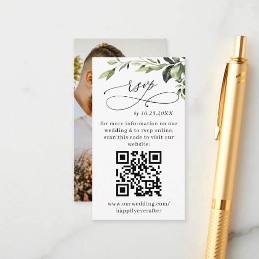 Einfach Elegant Eucalyptus Wedding QR UAWG FOTO Begleitkarte (Vorderseite/Rückseite Beispiel)