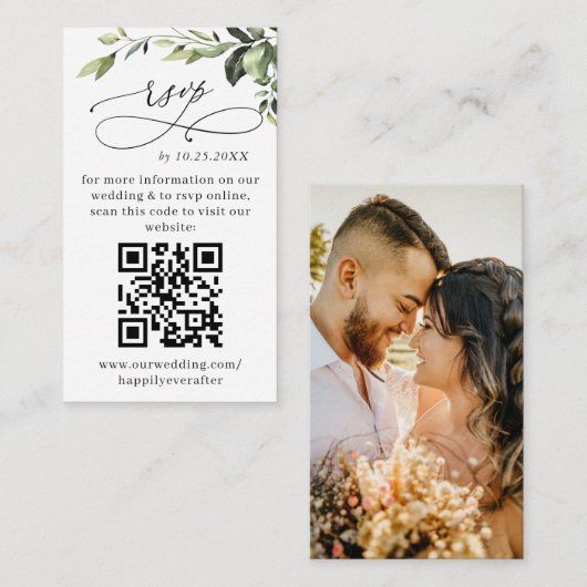 Einfach Elegant Eucalyptus Wedding QR UAWG FOTO Begleitkarte (Vorne/Hinten)