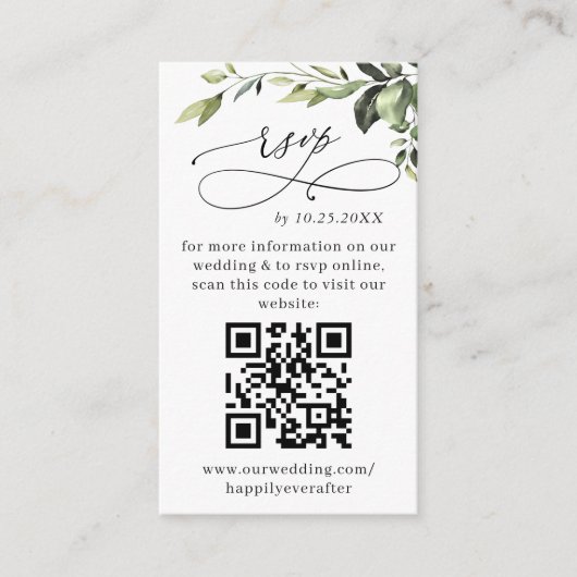 Einfach Elegant Eucalyptus Wedding QR UAWG FOTO Begleitkarte (Vorderseite)