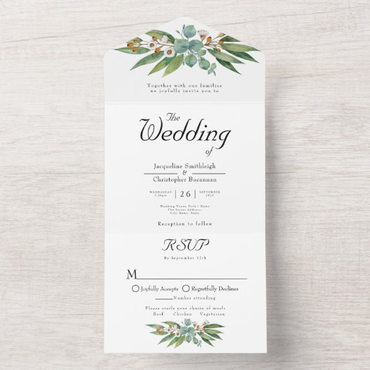 Einfach elegant Eucalyptus Wedding RSVP und All In One Einladung (Innen Boden)