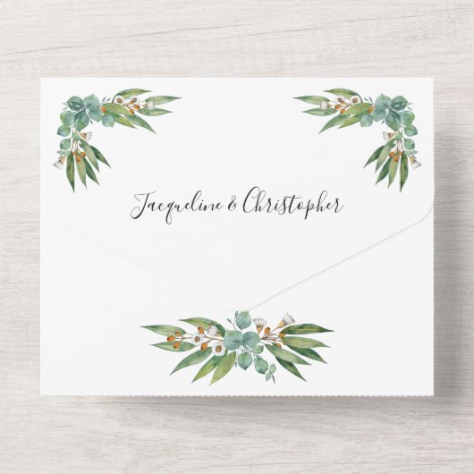 Einfach elegant Eucalyptus Wedding RSVP und All In One Einladung (Rückseite)