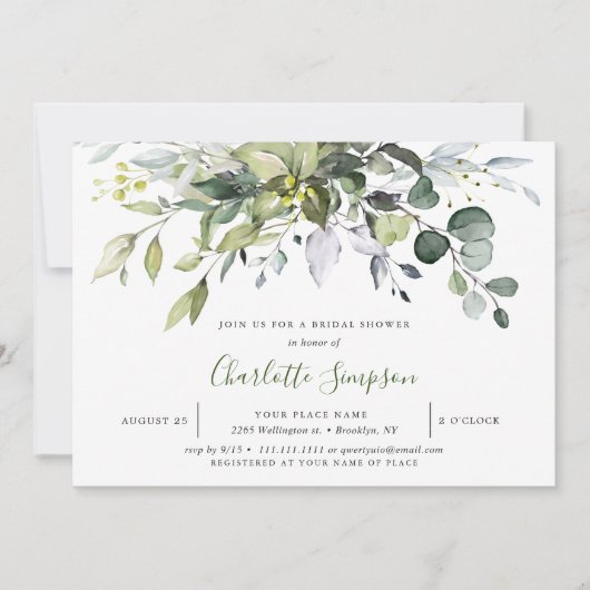 Einfach Elegant Eukalyptus-Brautparty Einladung (Vorderseite)