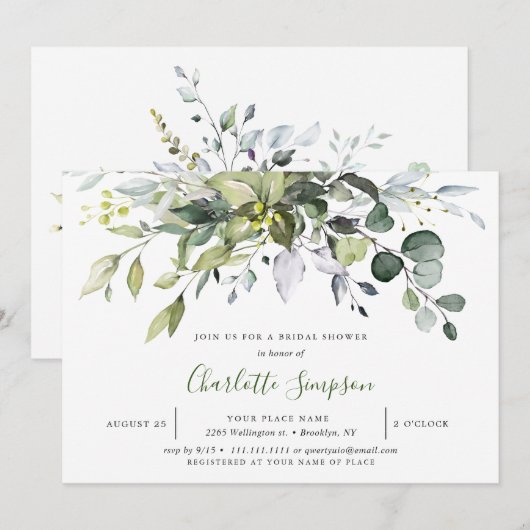 Einfach Elegant Eukalyptus-Brautparty Einladung (Vorne/Hinten)