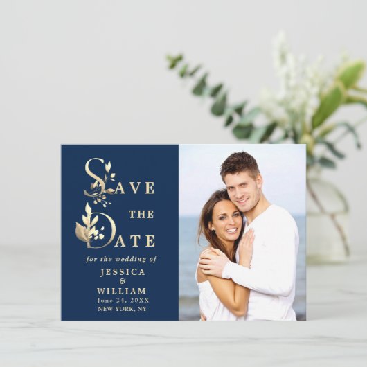 Einfach Elegant Eukalyptus FOTO Wedding Save The Date (Stehend Vorderseite)
