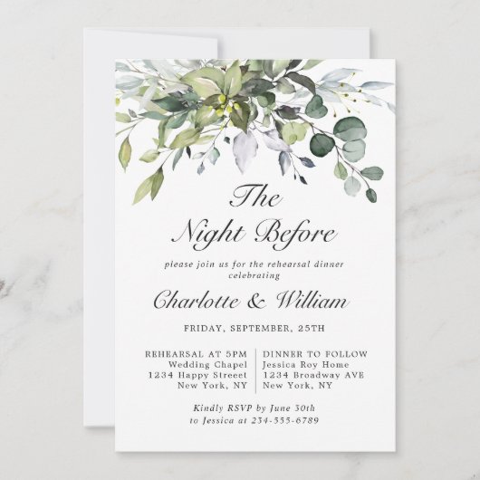 Einfach Elegant Eukalyptus PROBE DINNER Einladung (Vorderseite)