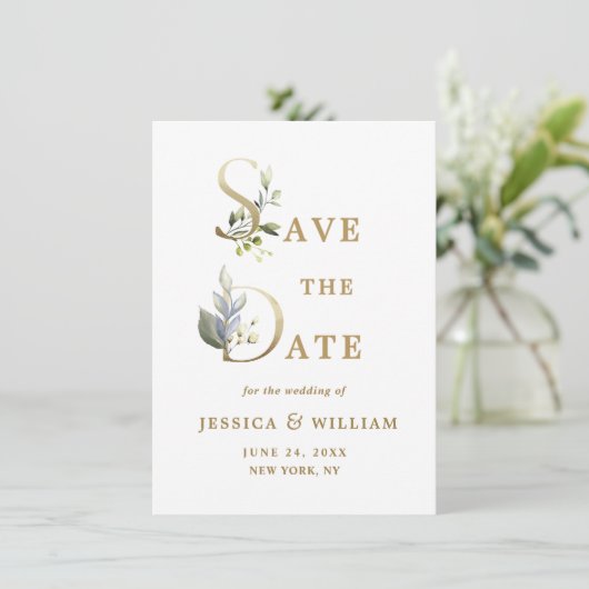 Einfach Elegant Eukalyptus Wedding Speichern Sie d Save The Date (Stehend Vorderseite)