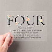 Einfach elegant Floral 4. Geburtstag Acryleinladungen (Insitu (Handheld))