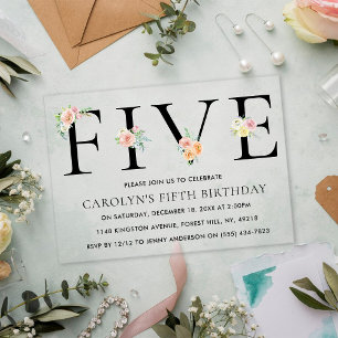 Einfach Elegant Floral 5. Geburtstag Acryleinladungen