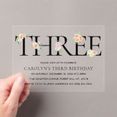 Einfach elegant Floral DREI 3. Geburtstag Acryleinladungen (Insitu (Handheld))