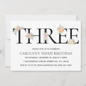 Einfach elegant Floral DREI 3. Geburtstag Einladung (Vorderseite)