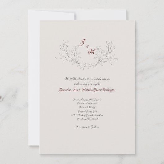 Einfach elegant Foliage Maroon & Cream Einladung (Vorderseite)