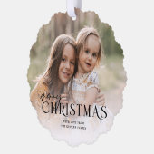 Einfach Elegant Frohe Weihnachts-Foto | Schwarz Ornament Karte (Links)