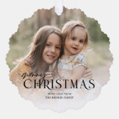 Einfach Elegant Frohe Weihnachts-Foto | Schwarz Ornament Karte (Vorderseite)