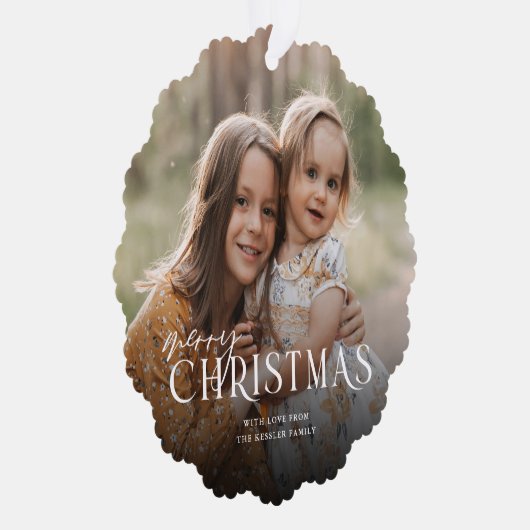 Einfach Elegant Frohe Weihnachts-Foto | weiß Ornament Karte (Rechts)