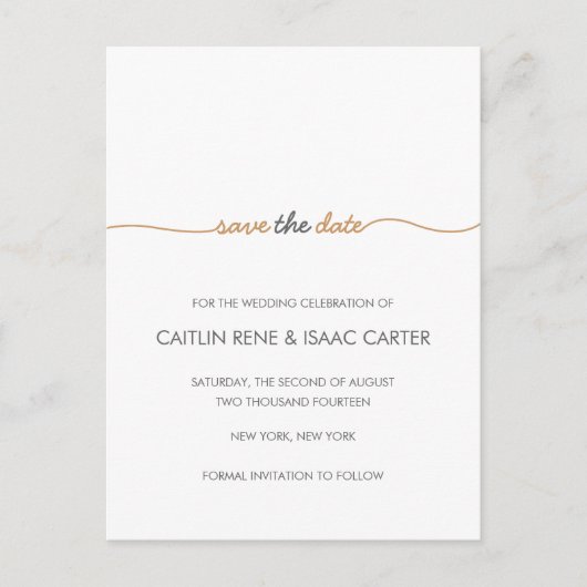 Einfach elegant Gold Save the Date Ankündigungspostkarte (Vorderseite)