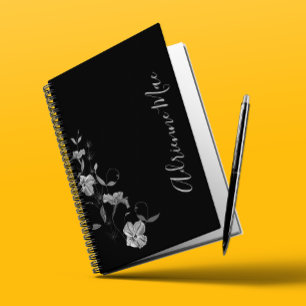 Einfach elegant Gray Floral Black Personalisiert Notizblock