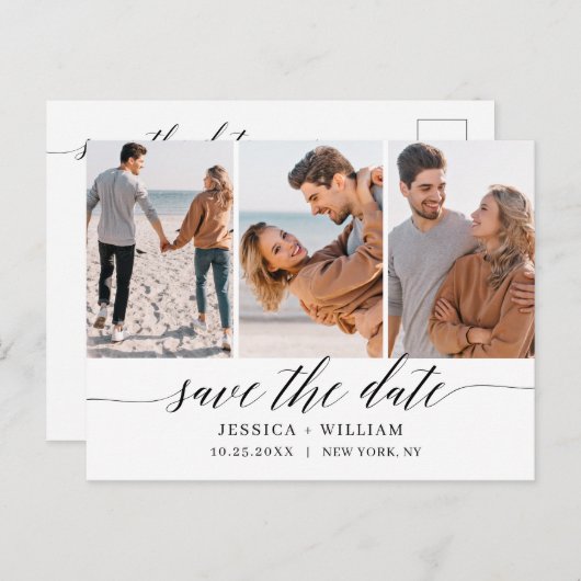 Einfach elegant Hochzeit Save the Date 3 Foto Postkarte (Vorne/Hinten)