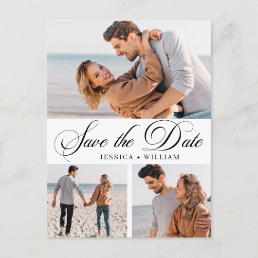 Einfach elegant Hochzeit Save the Date 3 Foto Postkarte (Vorderseite)