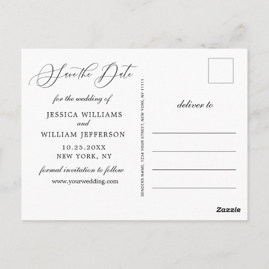 Einfach elegant Hochzeit Save the Date 3 Foto Postkarte (Rückseite)