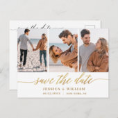 Einfach elegant Hochzeit Save the Date 3 Foto Postkarte (Vorne/Hinten)