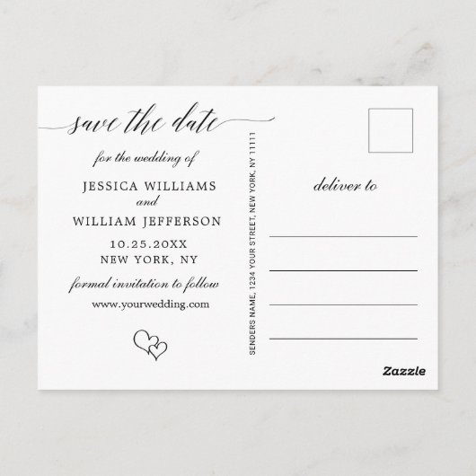 Einfach elegant Hochzeit Save the Date 3 Foto Postkarte (Rückseite)