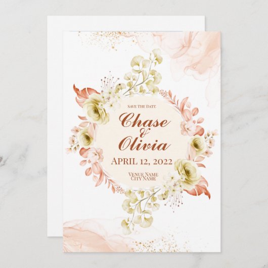 Einfach elegant Hochzeit Speichern Sie die Datumsk Einladung (Vorne/Hinten)