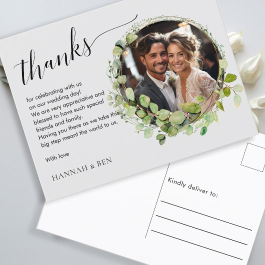 Einfach, elegant, Hochzeiten "Danke" 1 Foto Postkarte