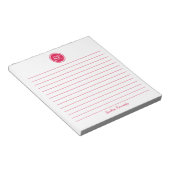 Einfach Elegant Kirschrot Gefütterter Monogramm-Na Notizblock (angewinkelt)