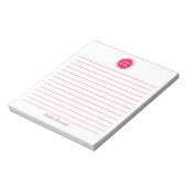 Einfach Elegant Kirschrot Gefütterter Monogramm-Na Notizblock (Rotiert)