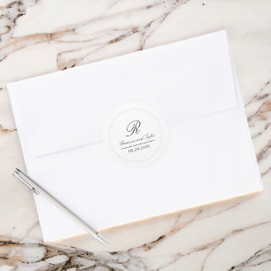 Einfach elegant klassisches Wedding Monogram Class Runder Aufkleber