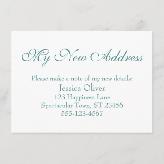 Einfach, elegant Meine neue Adresse Aquamarin auf Begleitkarte (Vorderseite)