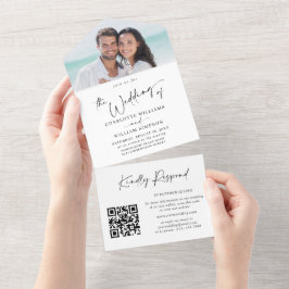 Einfach elegant Minimalistisch 2 FOTO Hochzeit QR All In One Einladung
