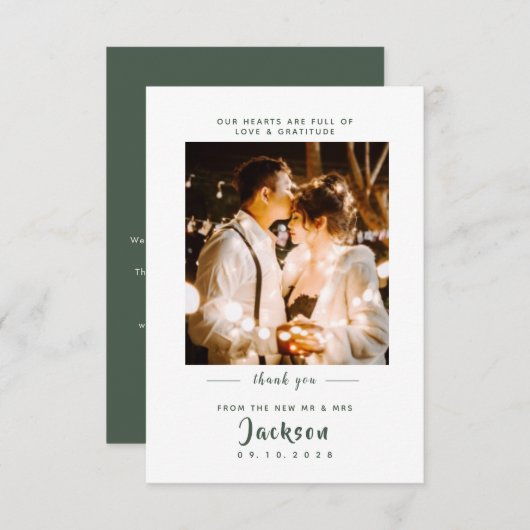 Einfach elegant mit Foto Dark Green Wedding Dankeskarte (Vorne/Hinten)
